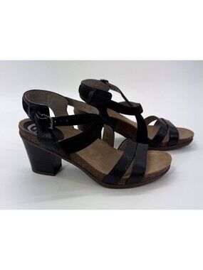 Abeo Bianca Black Leather Strappy Sandals With Block Heel & Bio System Comfort